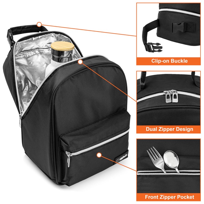 opux Lunch Box for Girls Boys Kids, Insulated Leakproof Lunch Bag, Reusable Teen Lunch Boxes for School, Medium Large lunchbox for Women Men Adult for Work with Front Back Pocket (Black) - Image 4